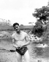Bruce Dorrough; swim suit; river